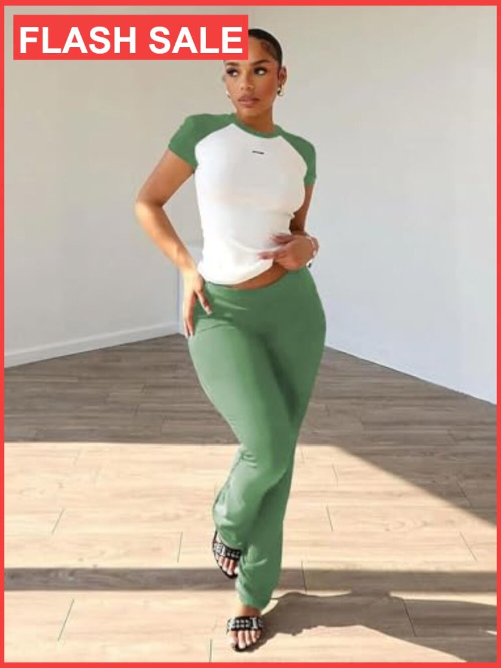 Large Lightweight Polyester Elastane Crop Tank Top High Waisted Sweatpants Set - Picture 4 of 6